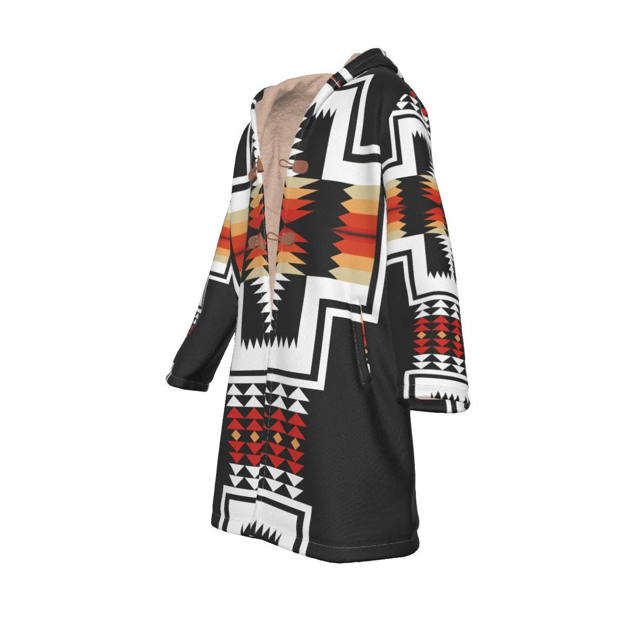 Native American Culture Pattern Horn Button Long Fleece Windbreaker