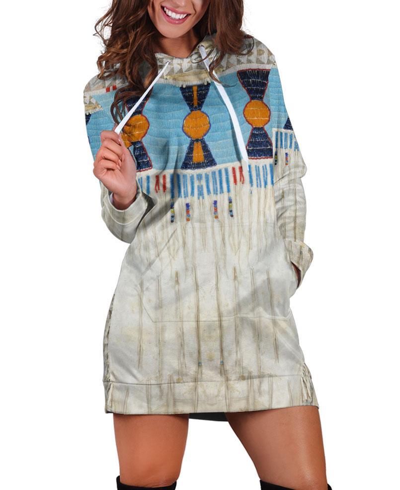 Blue Native Pattern Hoodie Dress