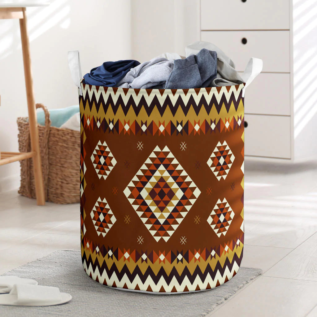 Ethnic Geometric Brown Pattern Laundry Basket NBD