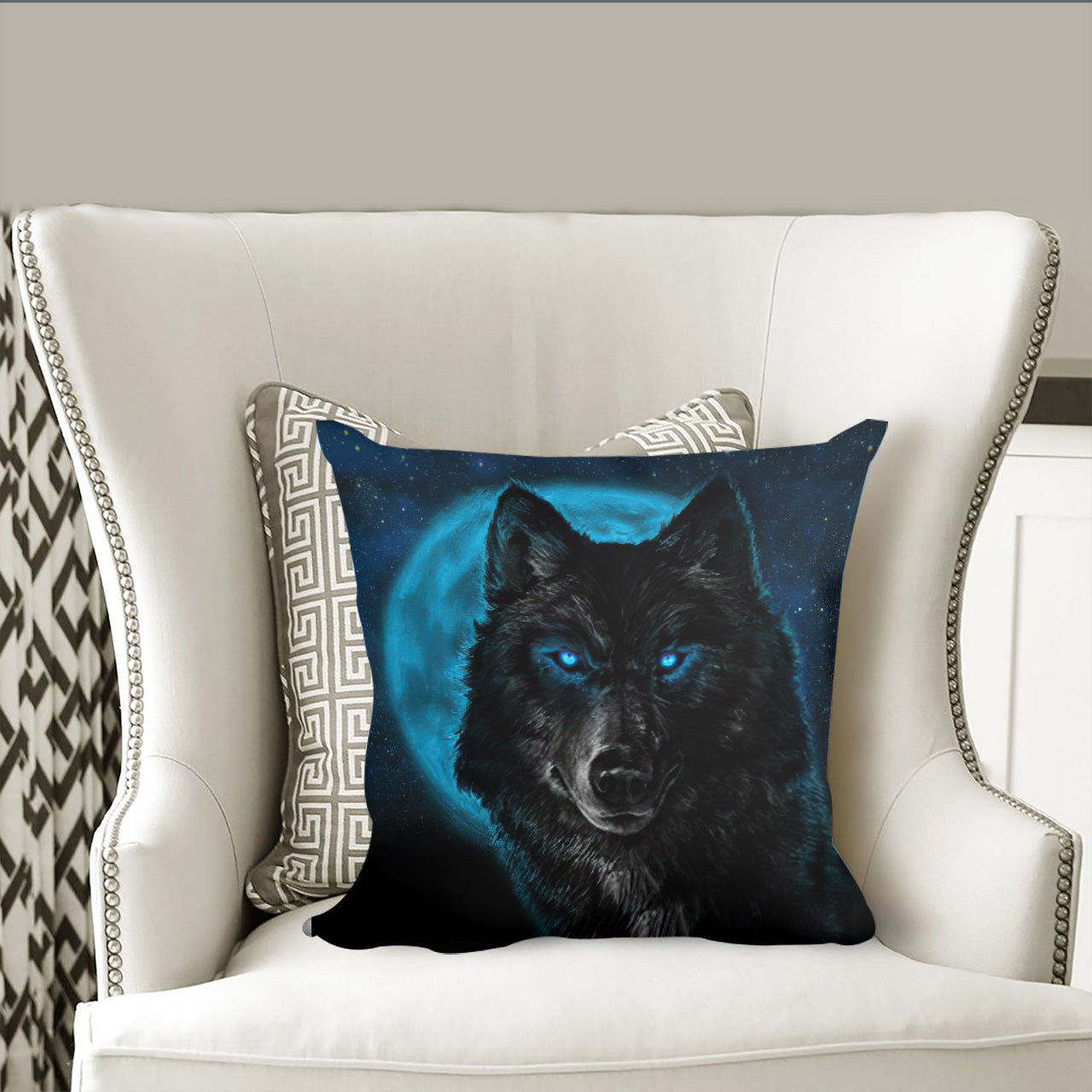 Black Wolf Native American Pillow Cover WCS