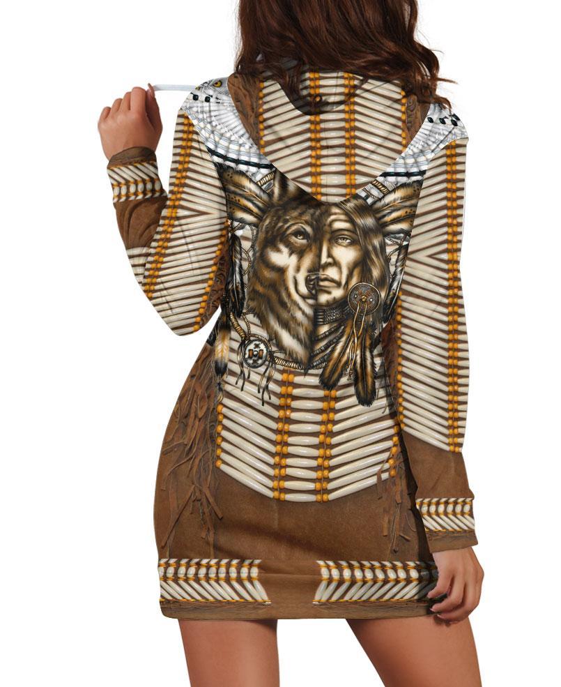 Native Brown Motifs Hoodie Dress