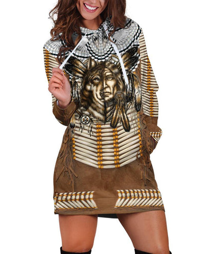 Native Brown Motifs Hoodie Dress