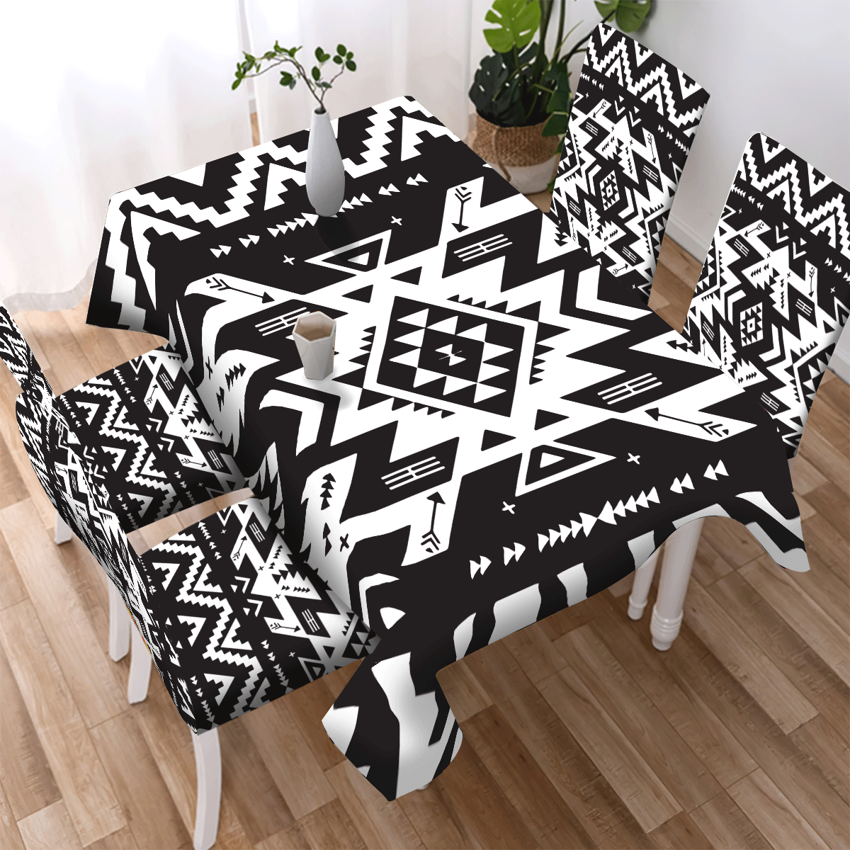 Blackwhite Pattern Design Native American Tablecloth - Chair cover NBD