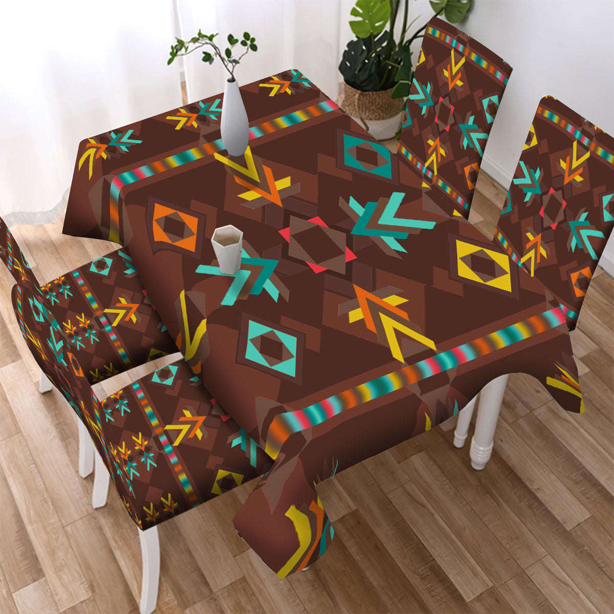 Brown Pattern Design Native American Tablecloth - Chair cover NBD