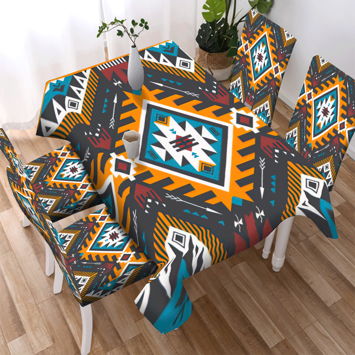 Multi Pattern Tribe Design Native American Tablecloth - Chair cover NBD