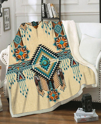 Turiquoise Native Indian Pattern Feather 3D Native Fleece Blanket