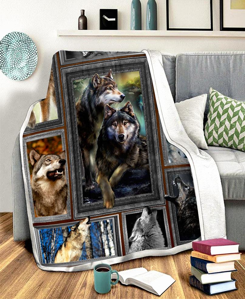 Native Wolf Flock Fleece Blanket