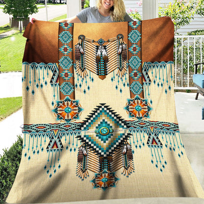 Turiquoise Native Indian Pattern Feather 3D Native Fleece Blanket