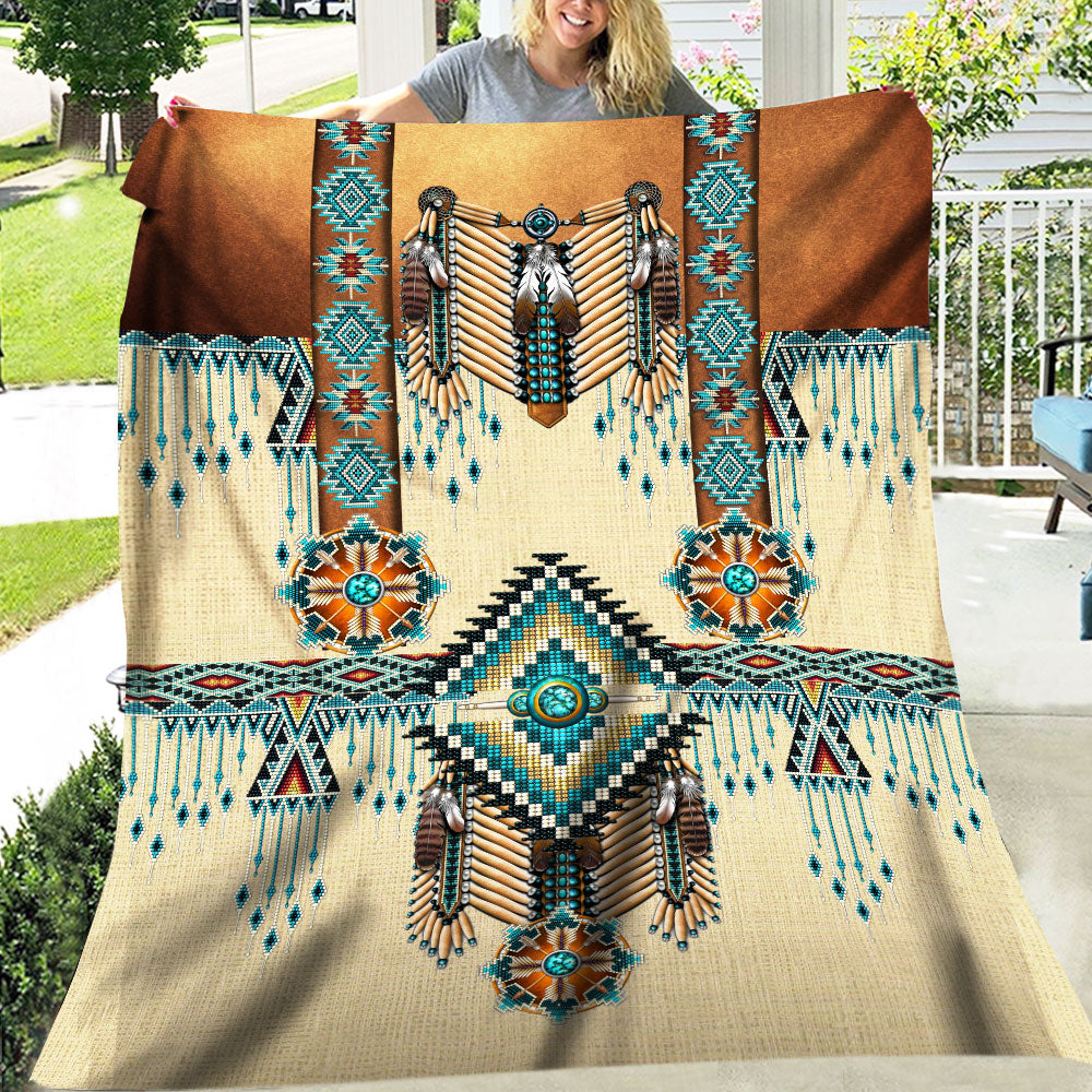 Turiquoise Native Indian Pattern Feather 3D Native Fleece Blanket