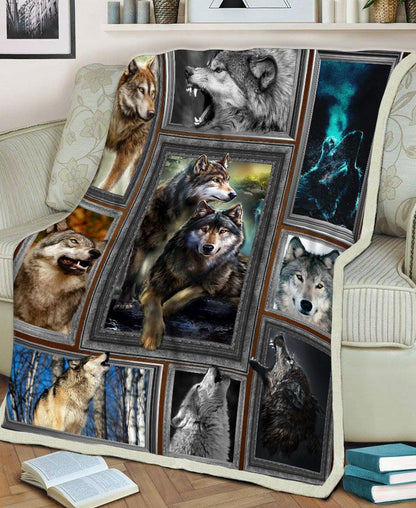 Native Wolf Flock Fleece Blanket