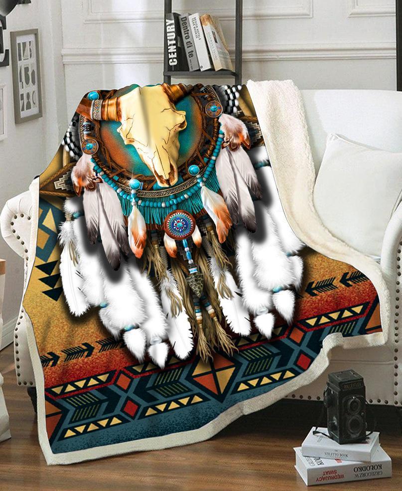 Native Bull Patterns Fleece Blanket