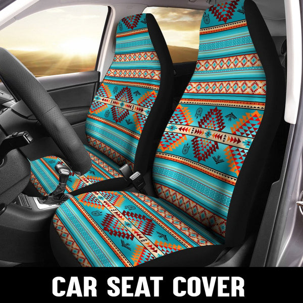 White and Turquoise Tribal Navajo Hand Drawn Pet Car Seat Cover