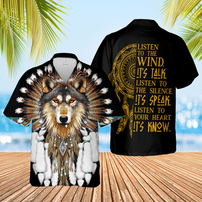 Wolf With Feather Headdress Hawaiian Shirt NBD