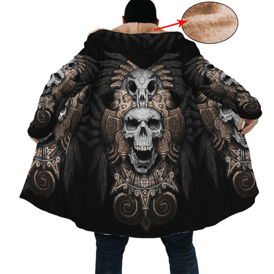 Skull & Black Feather Horn Button Long Fleece Windbreaker NBD