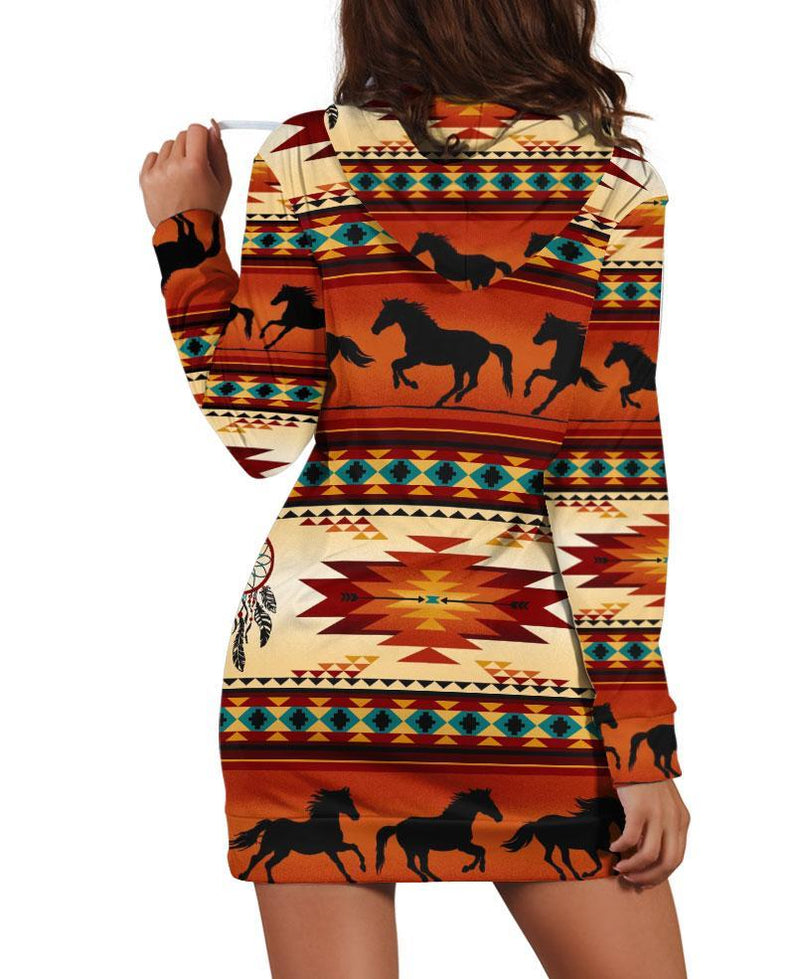 Native Horse Pattern Hoodie Dress