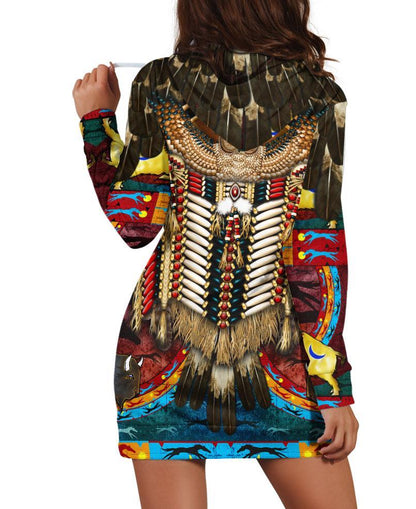 Native Feather Color Hoodie Dress