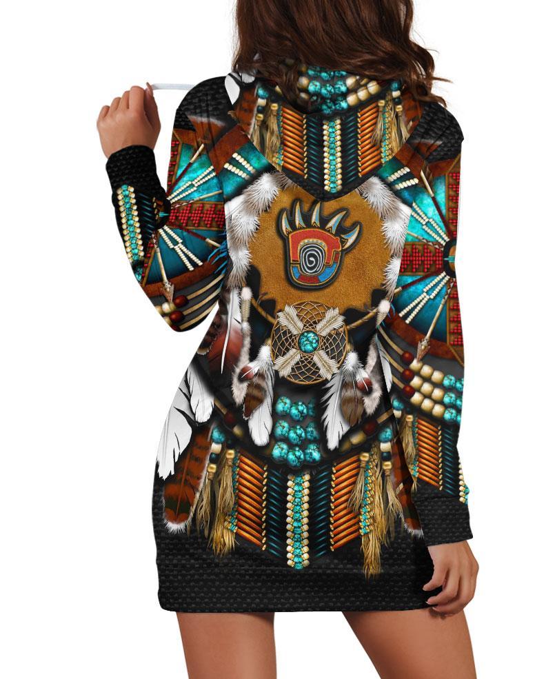 Native Bear Motifs Hoodie Dress