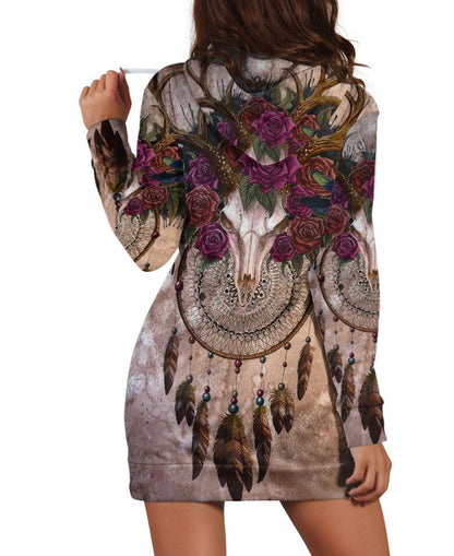 Buffalo Skull & Flowers Hoodie Dress