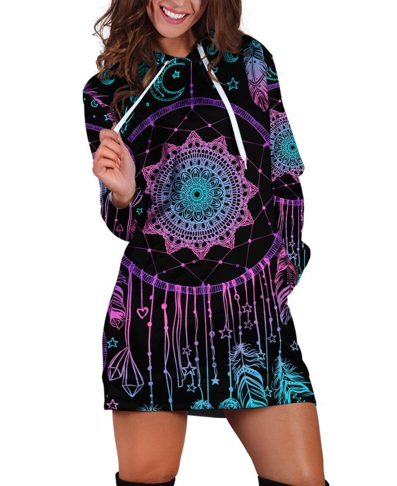 Native Dream Pattern Hoodie Dress