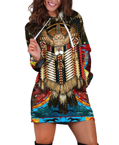 Native Feather Color Hoodie Dress