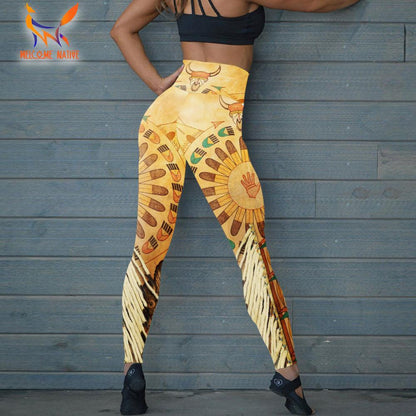 Yellow Buffalo Skull Dream Catcher Leggings NBD