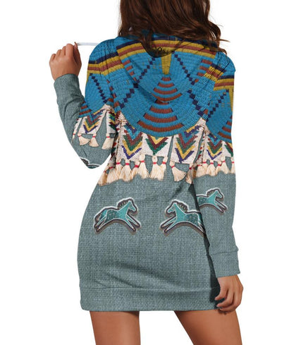 Blue Horse Hoodie Dress