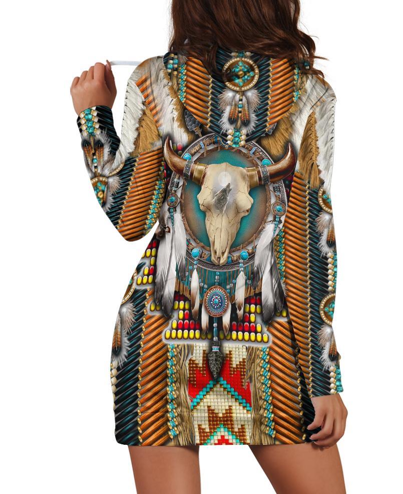 Buffalo Skull Motifs Hoodie Dress