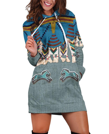 Blue Horse Hoodie Dress