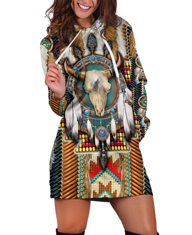 Buffalo Skull Motifs Hoodie Dress