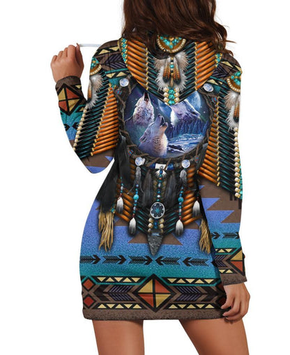 Blue Wolf Dreamcatcher Hoodie Dress