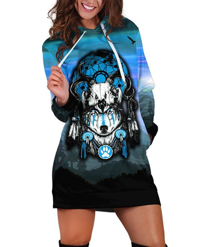 Lovely Wolf Dream Hoodie Dress