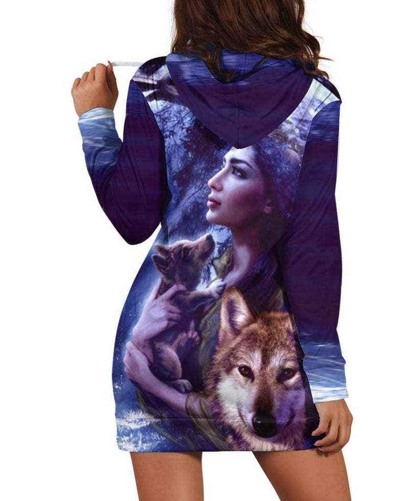 Wolf And Girl Hoodie Dress Hoodie Dress