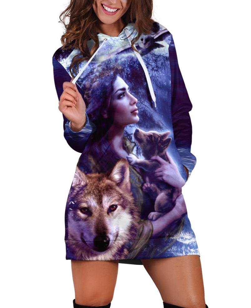 Wolf And Girl Hoodie Dress Hoodie Dress