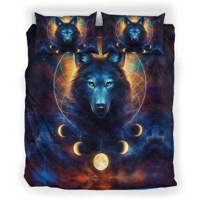 Blue Galaxy Wolf Bedding Set