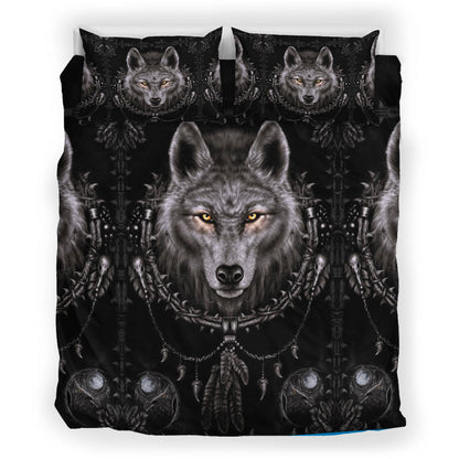 Black Native Wolf Bedding Set