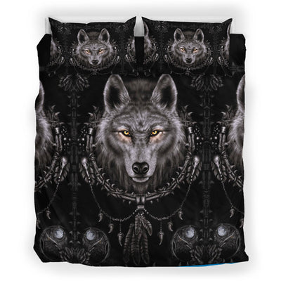 Black Native Wolf Bedding Set