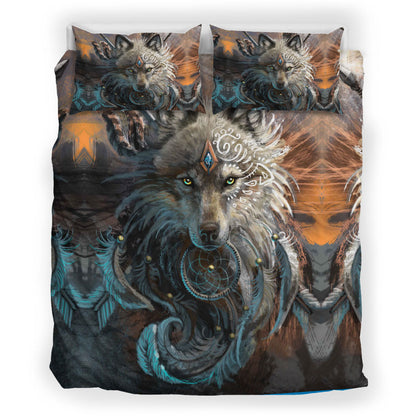 Native Wolf Face Bedding Set