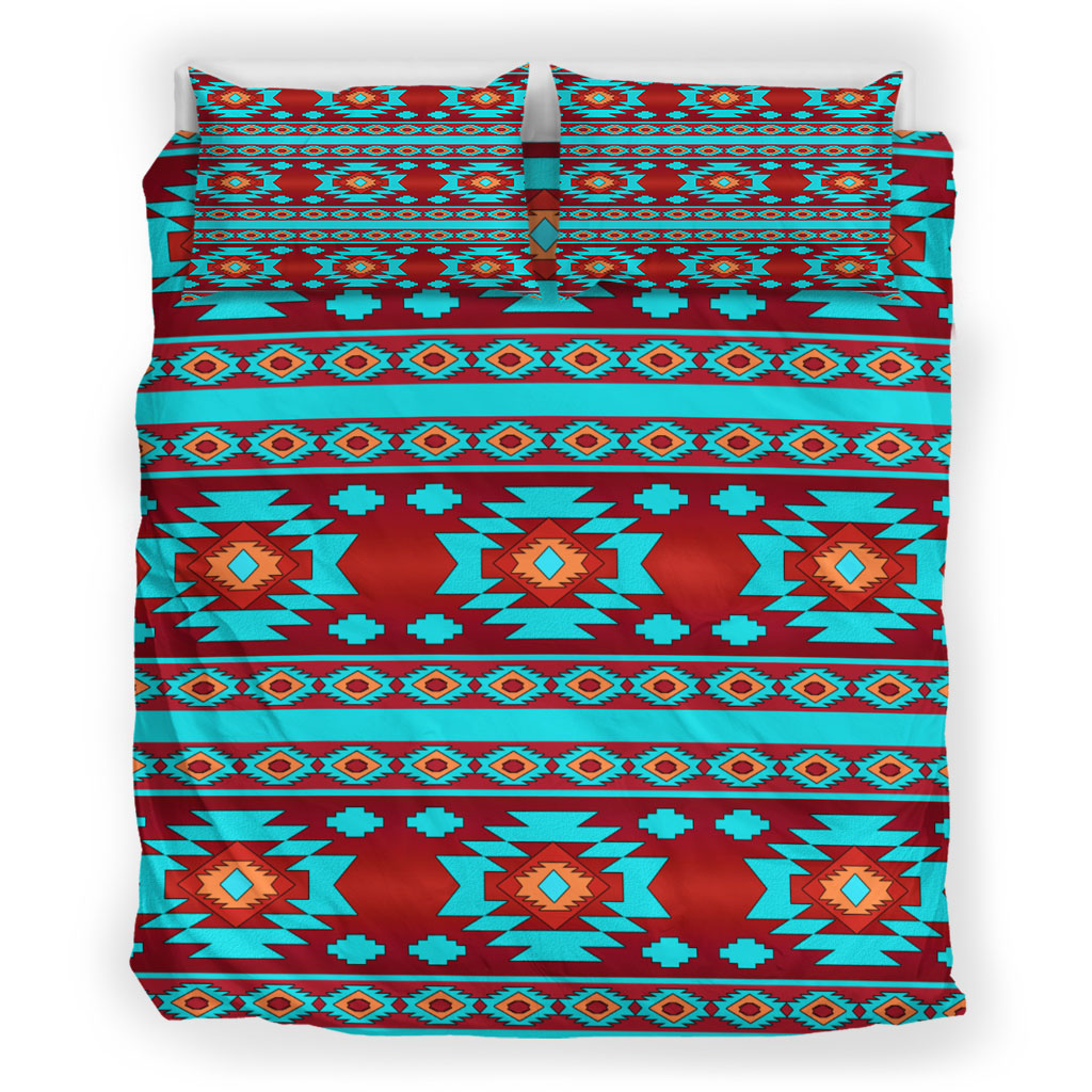 Red & Turquoise Native Pattern Bedding Set
