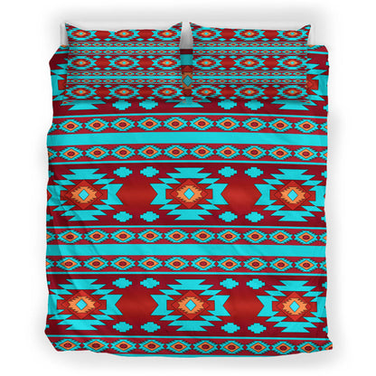 Red & Turquoise Native Pattern Bedding Set