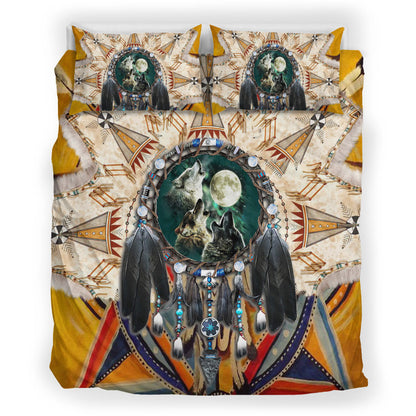 Native Three Wolves Bedding Set