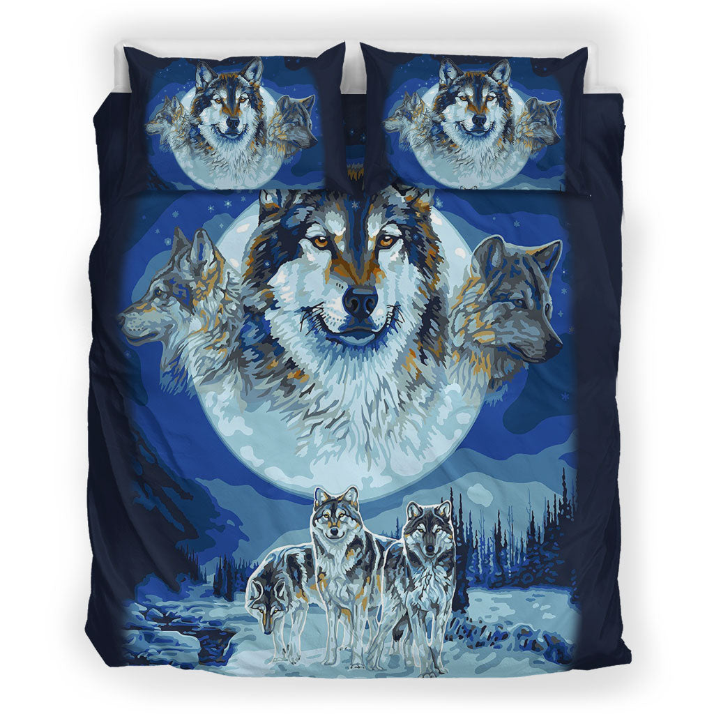 Blue Native Wolf Bedding Set