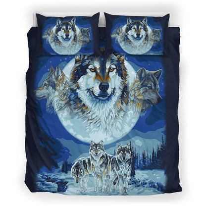 Blue Native Wolf Bedding Set
