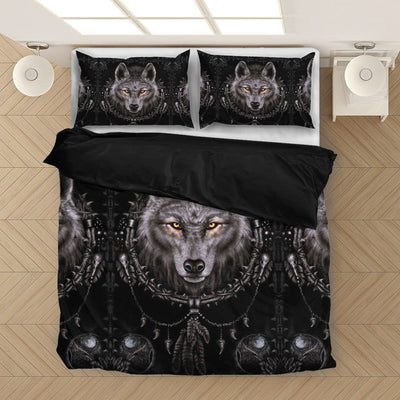 Black Native Wolf Bedding Set
