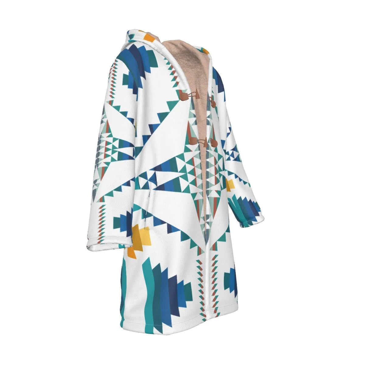 White & Blue Pattern Horn Button Long Fleece Windbreaker NBD