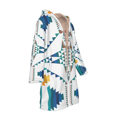 White & Blue Pattern Horn Button Long Fleece Windbreaker NBD