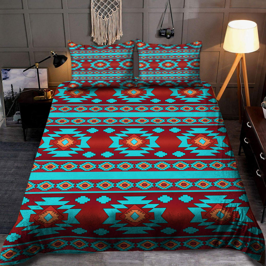 Red & Turquoise Native Pattern Bedding Set