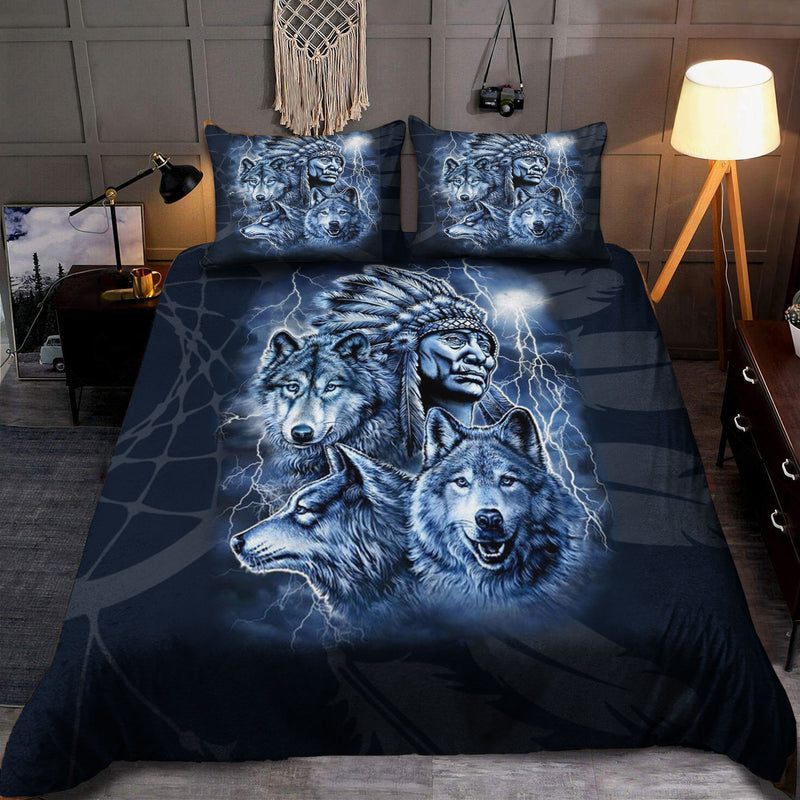 Native Three Wolves Bedding Set