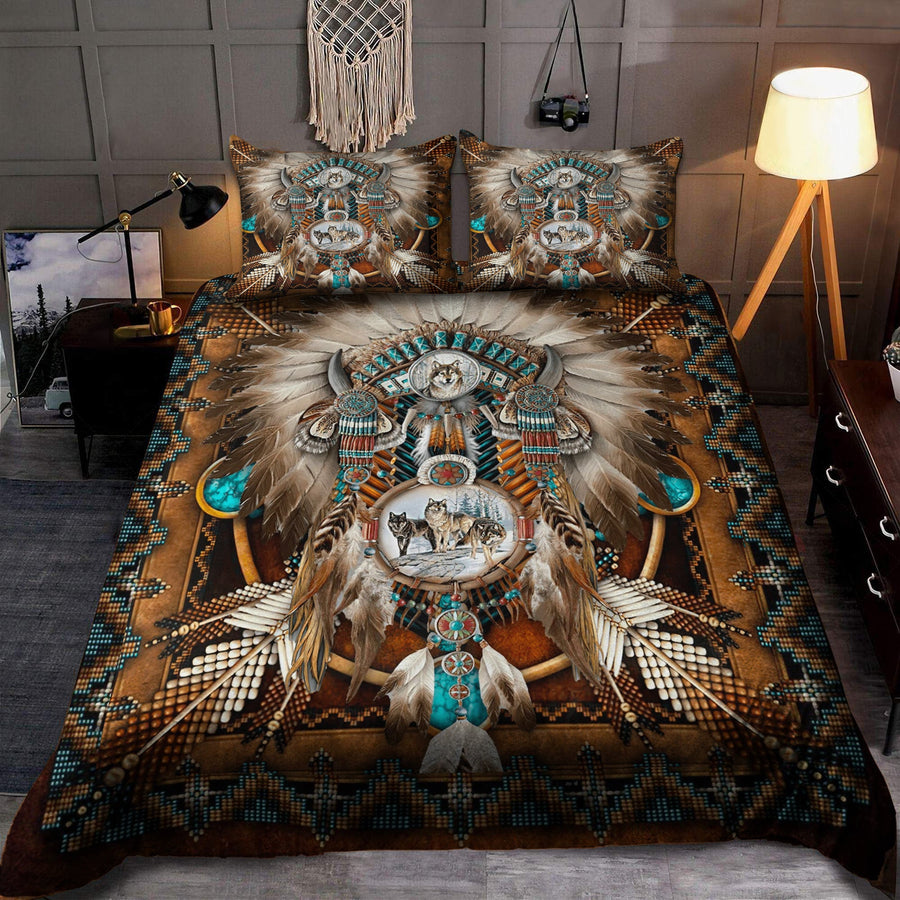 Brown Wolf DreamCatcher Native American Bedding Set