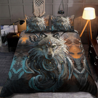 Native Wolf Face Bedding Set