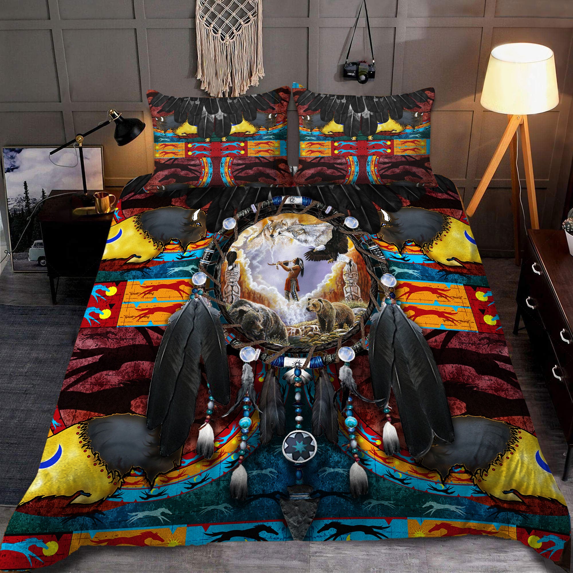 Native Wolf Dreamcatcher Bedding Set
